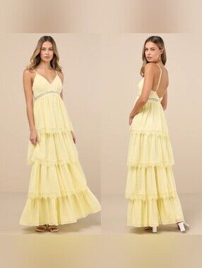 Reeds Spring Prom Lulus | Dresses | Lulus Reed Light Yellow Tiered Lace Maxi Dress Xs ...